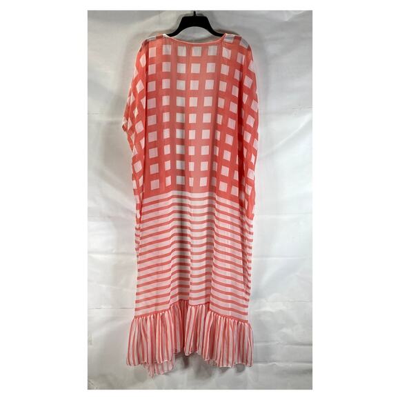 Women's Red/White Square-Striped Printed Ruffle-Hem Open-Front Cardigan SZ OS - Picture 2 of 7